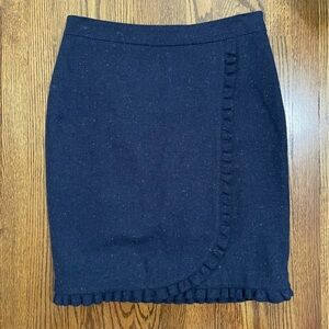 Talbots Mid Length Wool Blend Blue Ruffle Trimmed Wrap Skirt Size 10